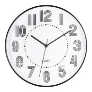 Relógio De Parede 30,5cm Por 4,5cm Quartz De Plástico Preto com Branco